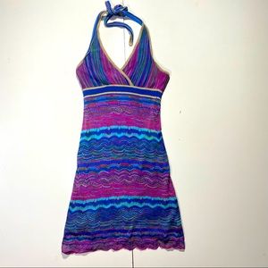 Guess‎ Vintage Y2K Blue & Purple Perforated Halter Neck Knit Dress Size M